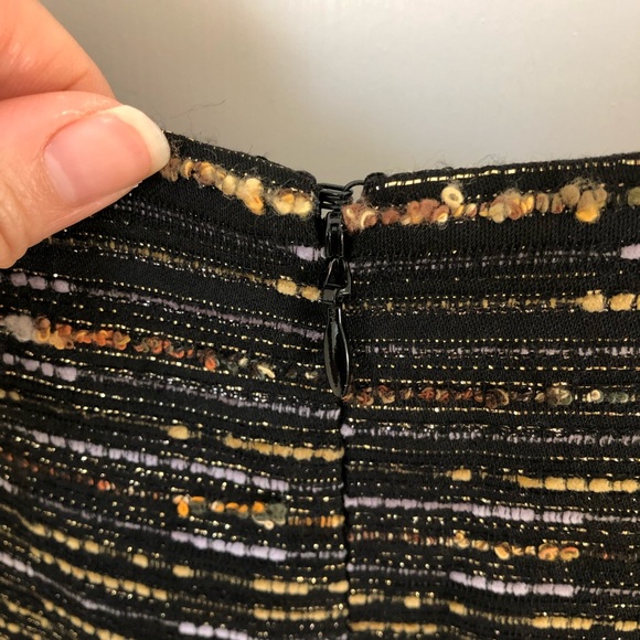 Shoshanna Black Metallic Gold Cocktail Fit Flare Mini Dress 6 Small S - Picture 10 of 13